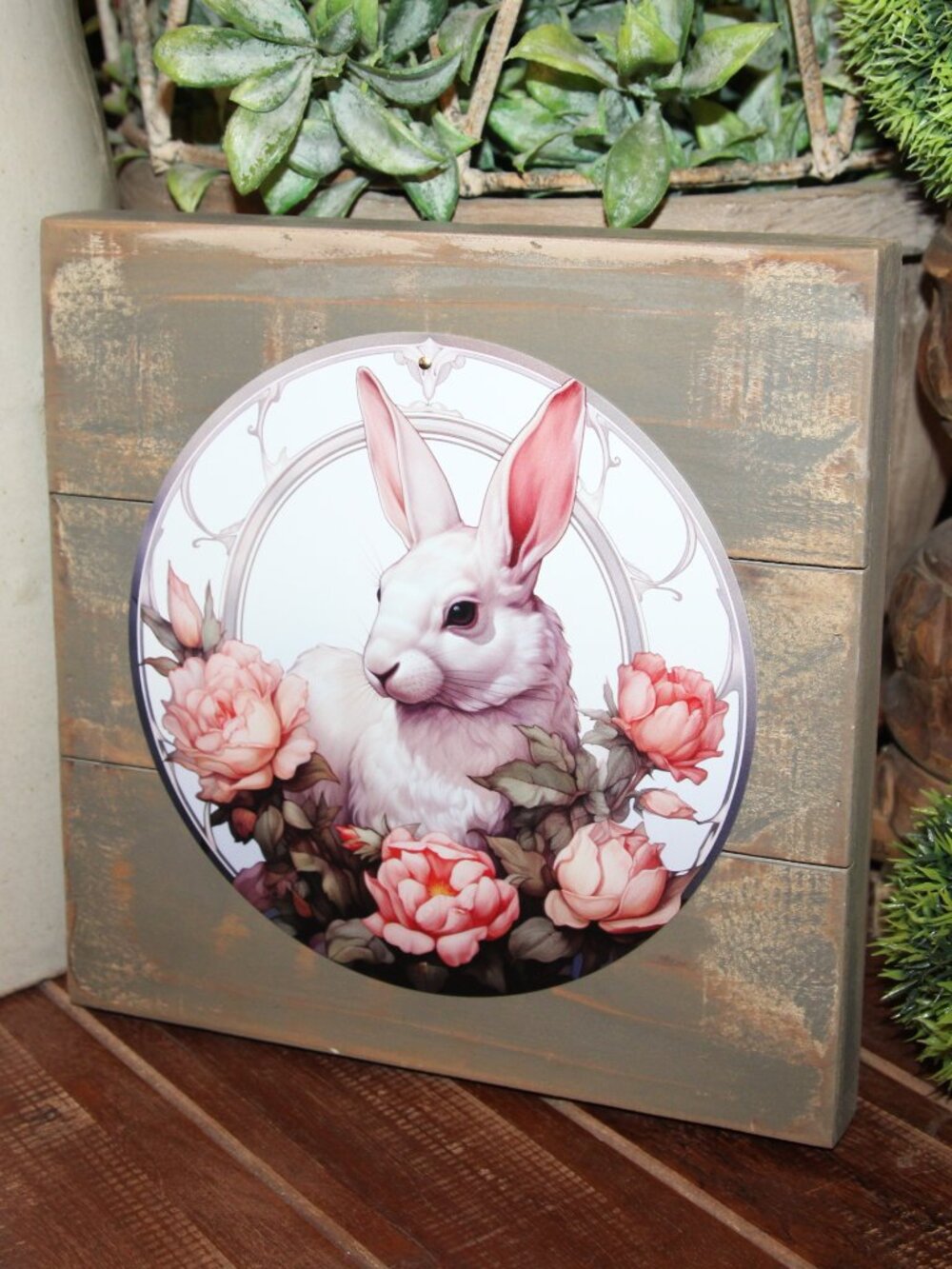 NEW Shabby Chic French Country Cottage Bunny Rabbit & Pink Floral Wall Decor